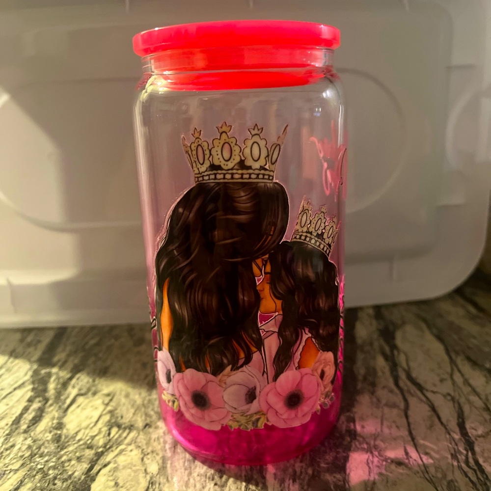 Pink Floral mom and daughter glass cup